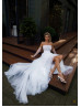 Strapless White Tulle Flowing Wedding Dress With Detachable Sleeves